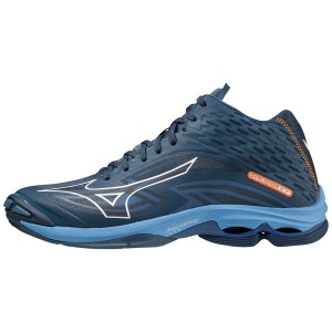 Buty do Siatkówki Damskie Mizuno Wave Lightning Z7Mid Granatowe Białe Niebieskie | Polska M1482UG