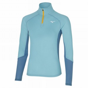 Koszulki Damskie Mizuno Dryaeroflow LS Tee Niebieskie | Polska M4759HT