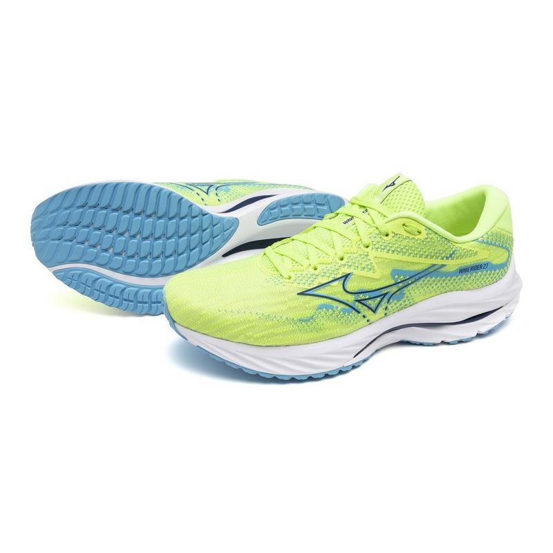 Buty do Biegania Męskie Mizuno Wave Rider 27 Zielone Granatowe | Polska M8643TH