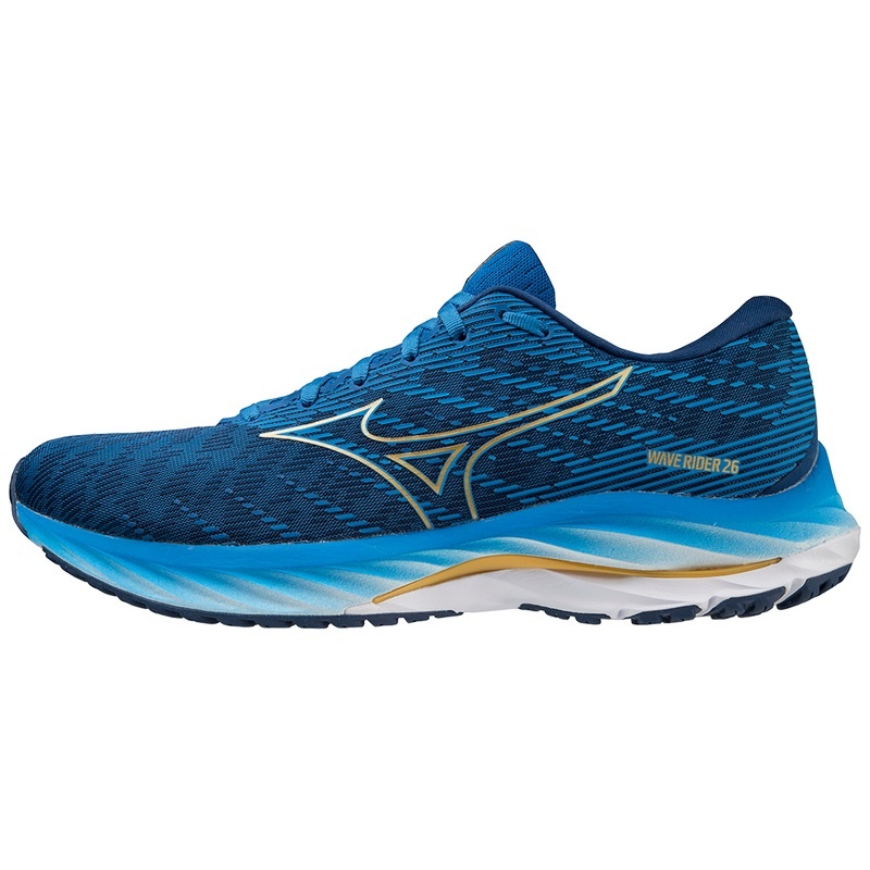 Buty do Biegania Męskie Mizuno Wave Rider 26 Niebieskie Złote Niebieskie | Polska M9725ZO