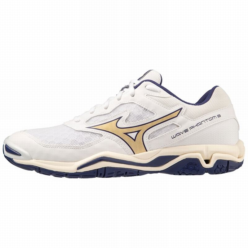 Buty do Piłki Ręcznej Damskie Mizuno Wave Phantom 3 Białe Złote | Polska M6712RD