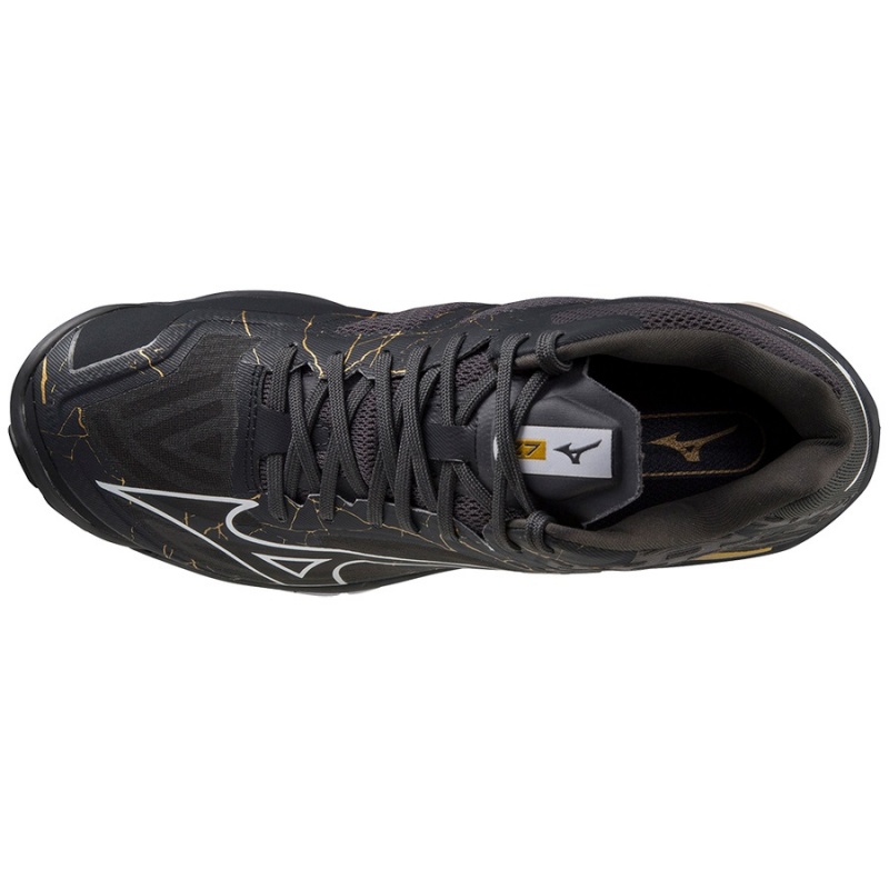 Buty do Siatkówki Damskie Mizuno Wave Lightning Z7Mid Czarne Złote | Polska M2378ZH