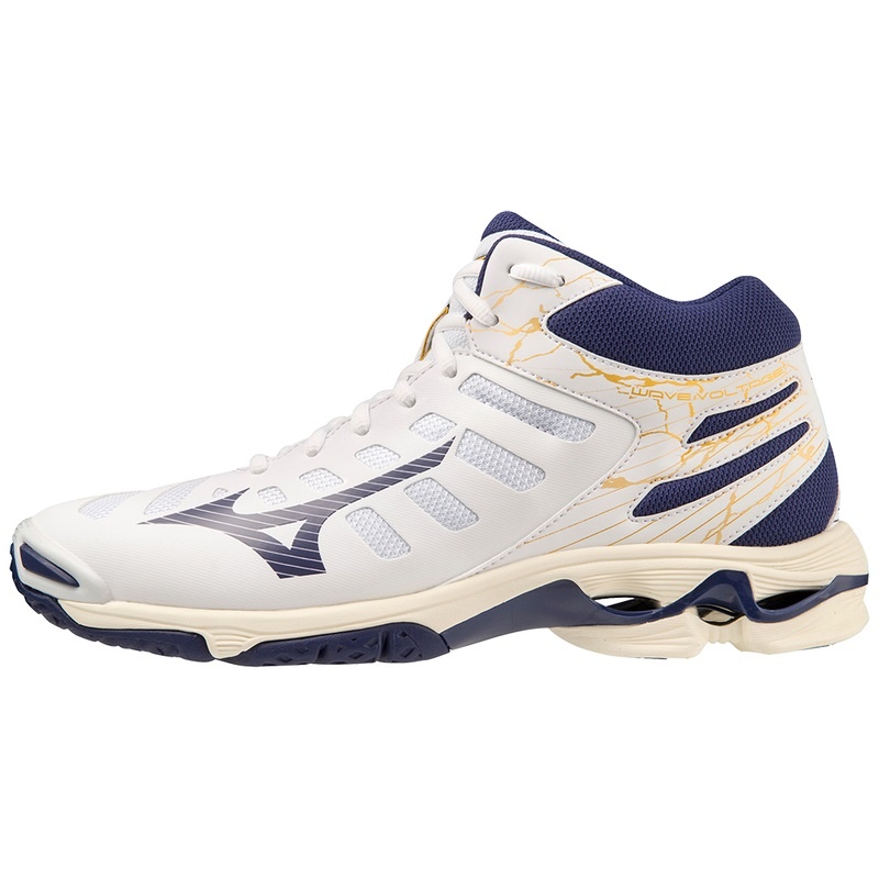 Buty do Siatkówki Damskie Mizuno Wave Voltage Mid Białe Złote | Polska M3597SC