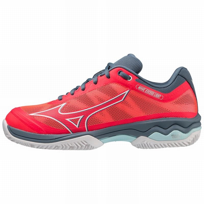 Buty do Tenisa Damskie Mizuno Wave Exceed Light CC Koralowe Białe Niebieskie | Polska M3796VE