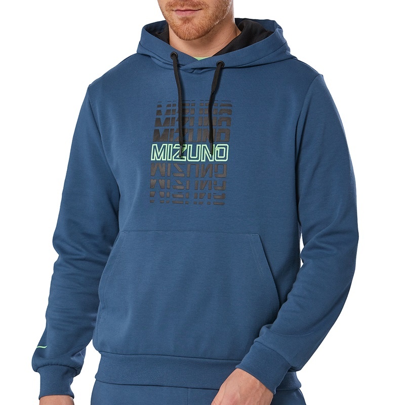 Najfatalniejszy Męskie Mizuno Athletics Grafiką Hoody Niebieskie | Polska M9250YG