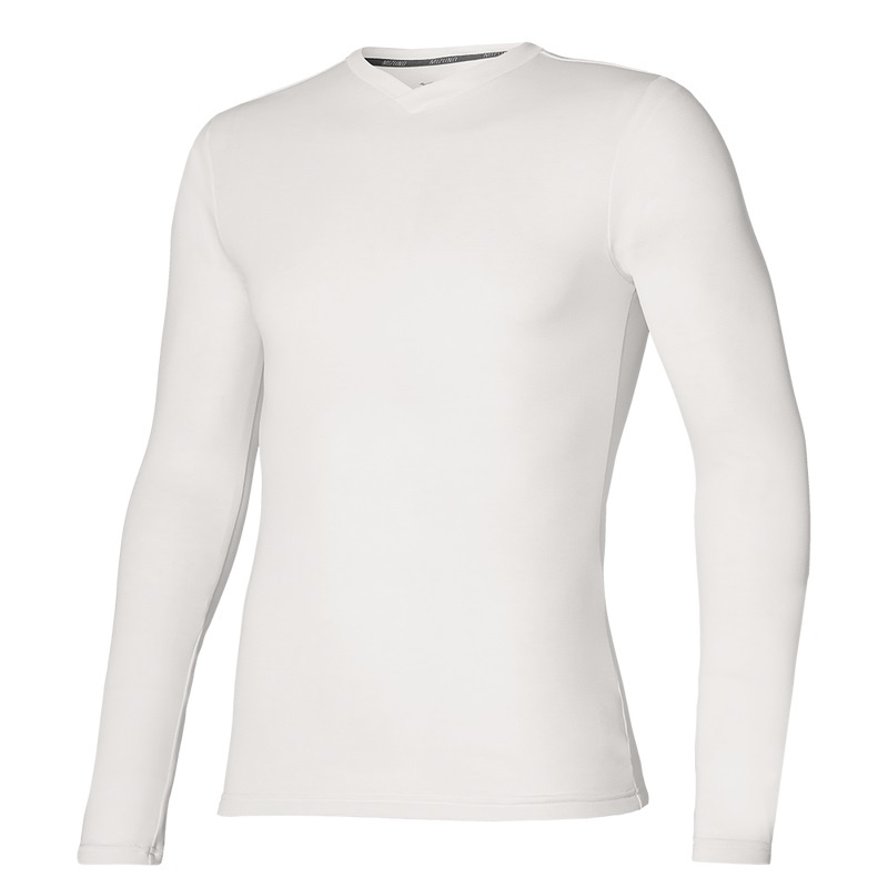 Najfatalniejszy Męskie Mizuno BT Under V Neck Longsleeve Białe | Polska M0842AX