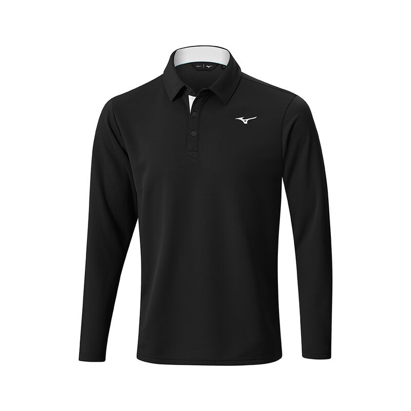 Polo Męskie Mizuno Breath Thermo L/S Czarne | Polska M7948WT