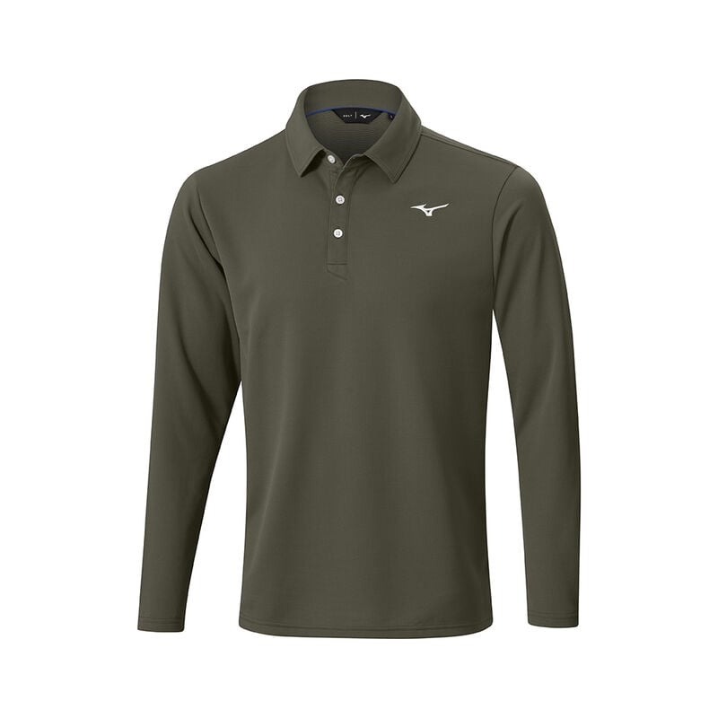 Polo Męskie Mizuno Breath Thermo L/S Oliwkowe | Polska M6295JT