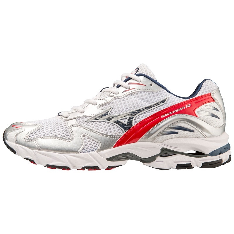 Trampki Damskie Mizuno Wave Rider 10 Białe Niebieskie Czerwone | Polska M3251NU